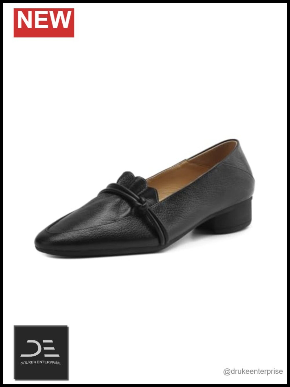 Women's Genuine Leather Pointed Toe Low Chunky Heels Pumps